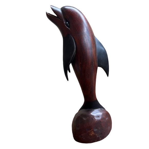 Vintage Wood Hand Carved Dolphin Sculpture - Picture 3 of 5